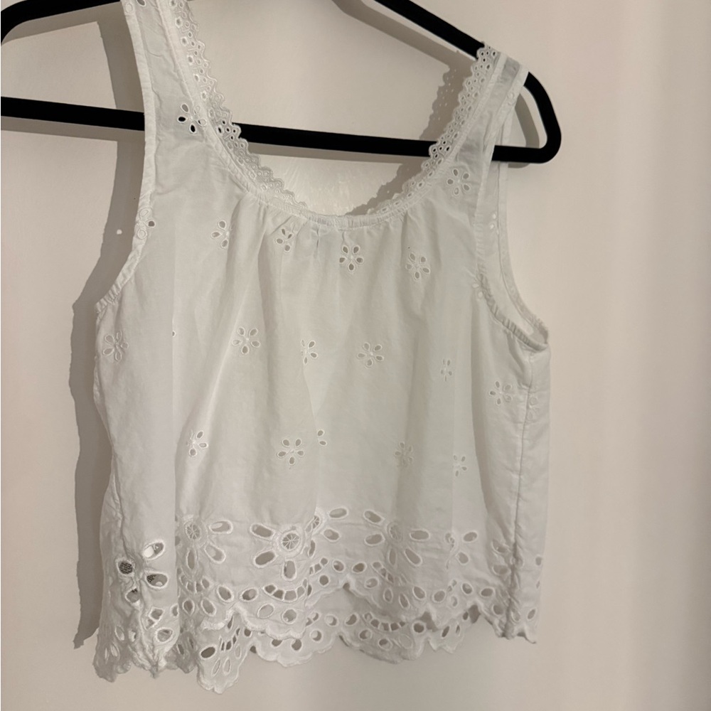 White Eyelet Lace Trim Tank Top - Picture 2 of 2